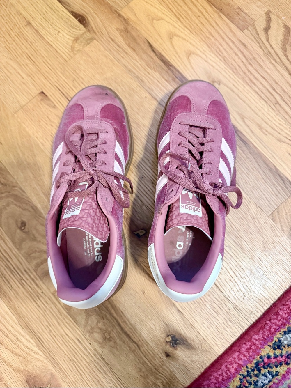 adidas Pink Suede Low-Top Sneakers with White Stripes